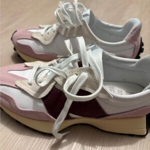 327 New Balance Pink and White Retro Sneakers: Worn Twice